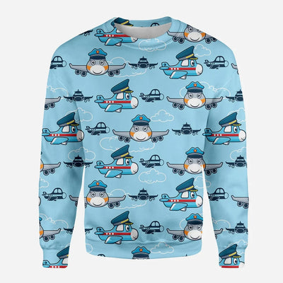 Cartoon & Funny Airplanes aviation design printed on soft cotton blend 3D sweatshirt.