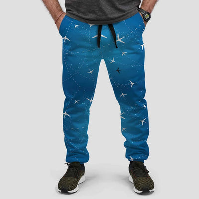 Travelling with aviation design on soft cotton blend 3D-printed sweatpants.