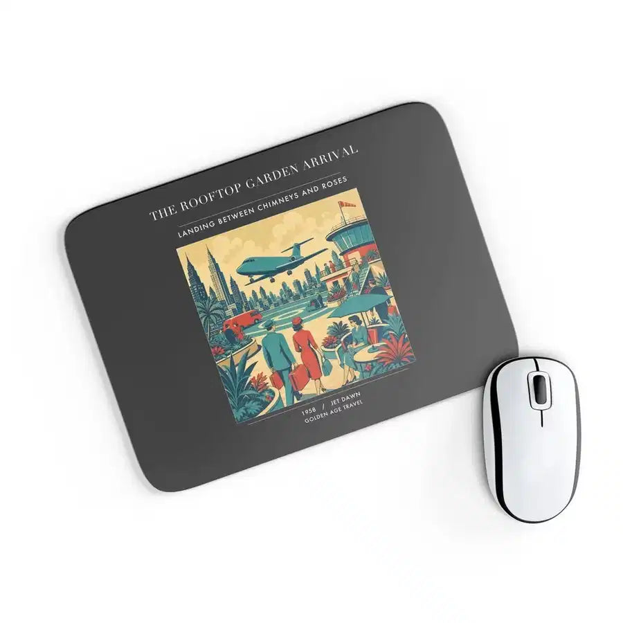 VINTAGE G4371 - The Rooftop Garden Arrival - Designed Mouse Pads design on black rectangle