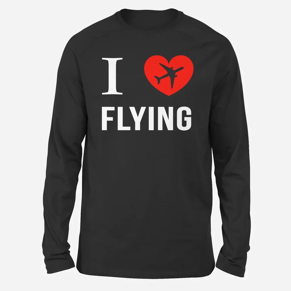 I Love Flying Long-Sleeve aviation design printed on soft cotton long-sleeve T-shirt.