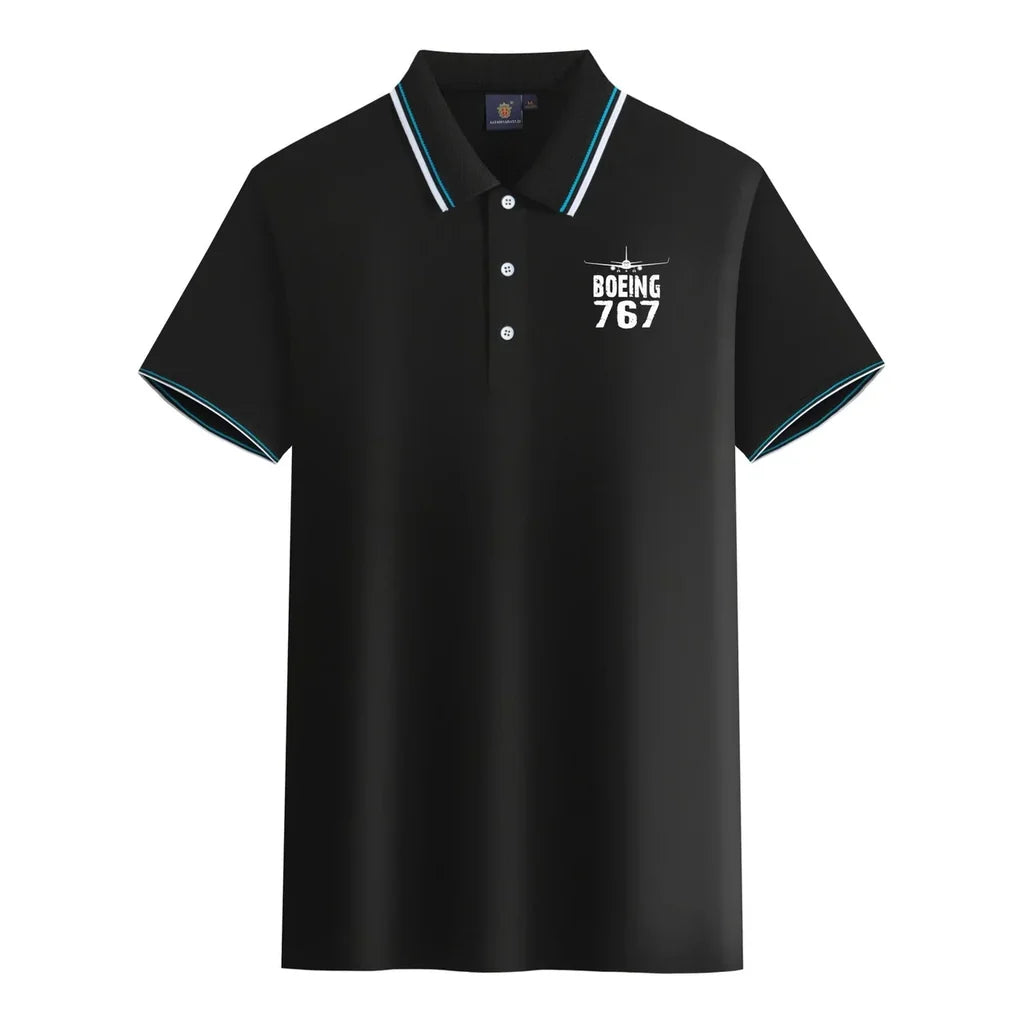 Boeing 767 & Plane aviation design printed on soft cotton stylish polo shirt.