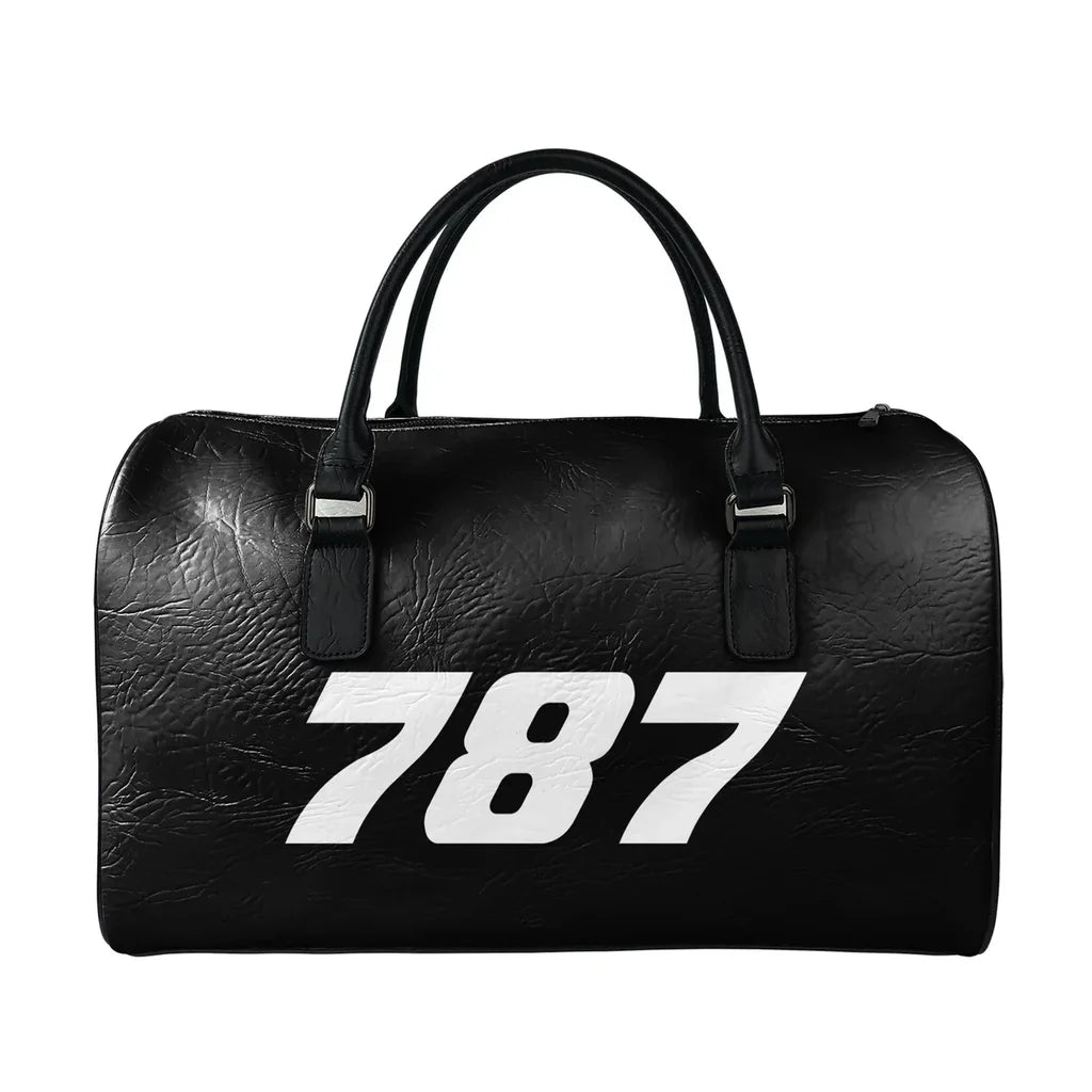 Boeing 787 Flat Text aviation leather travel bag in full-grain leather.