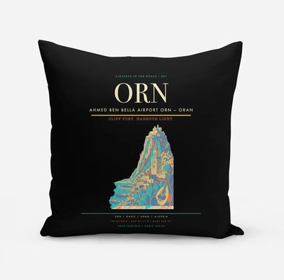 Ahmed Ben Bella Airport (ORN) design on black pillow