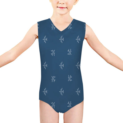Nice Airplanes (Blue) aviation print on kids quick-dry fabric swimsuit.