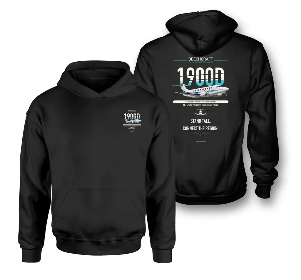 Beechcraft 1900D design on black hoodie