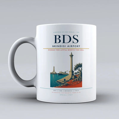 Brindisi Airport (BDS) airport code design on white ceramic mug