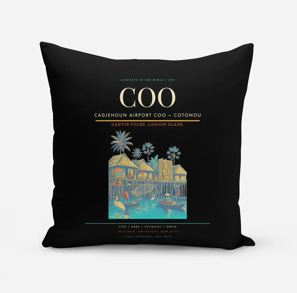 Cadjehoun Airport (COO) design on black pillow