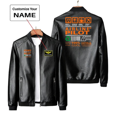 Airline Pilot Label PU aviation design printed on genuine leather with quilted lining leather jacket.