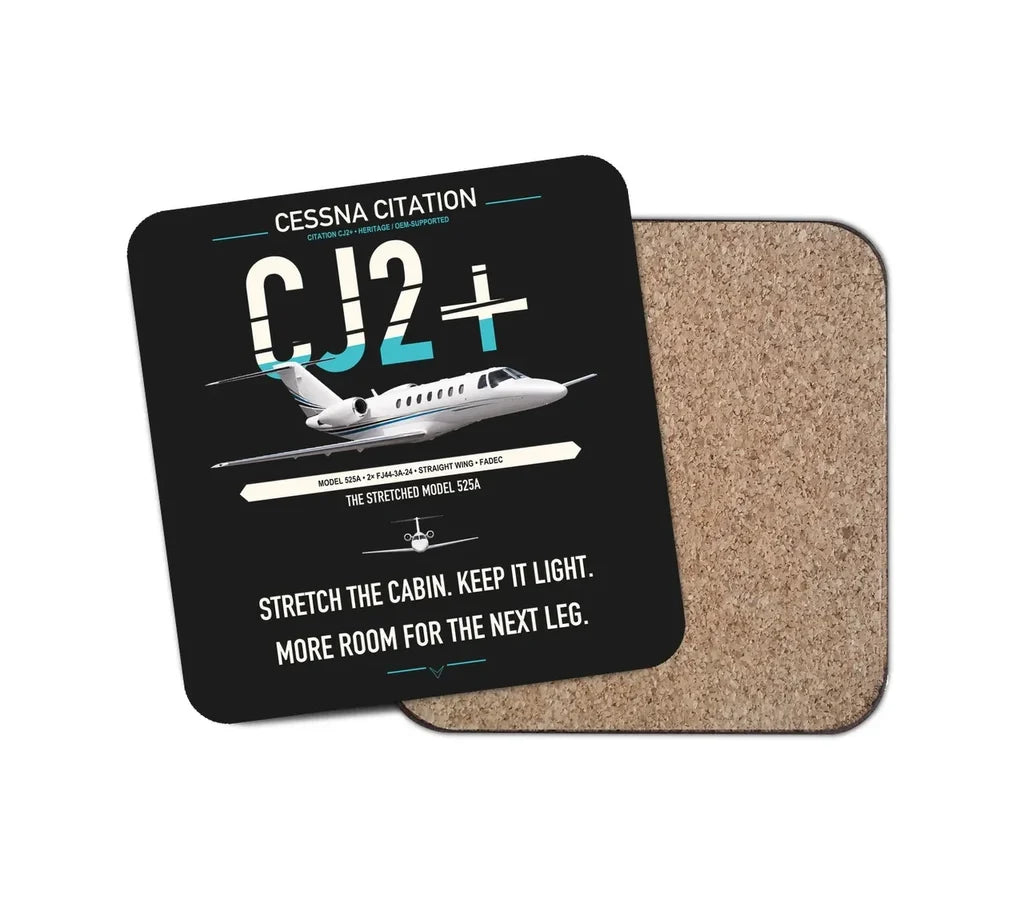 Cessna Citation CJ2+ design on black 1 piece coaster