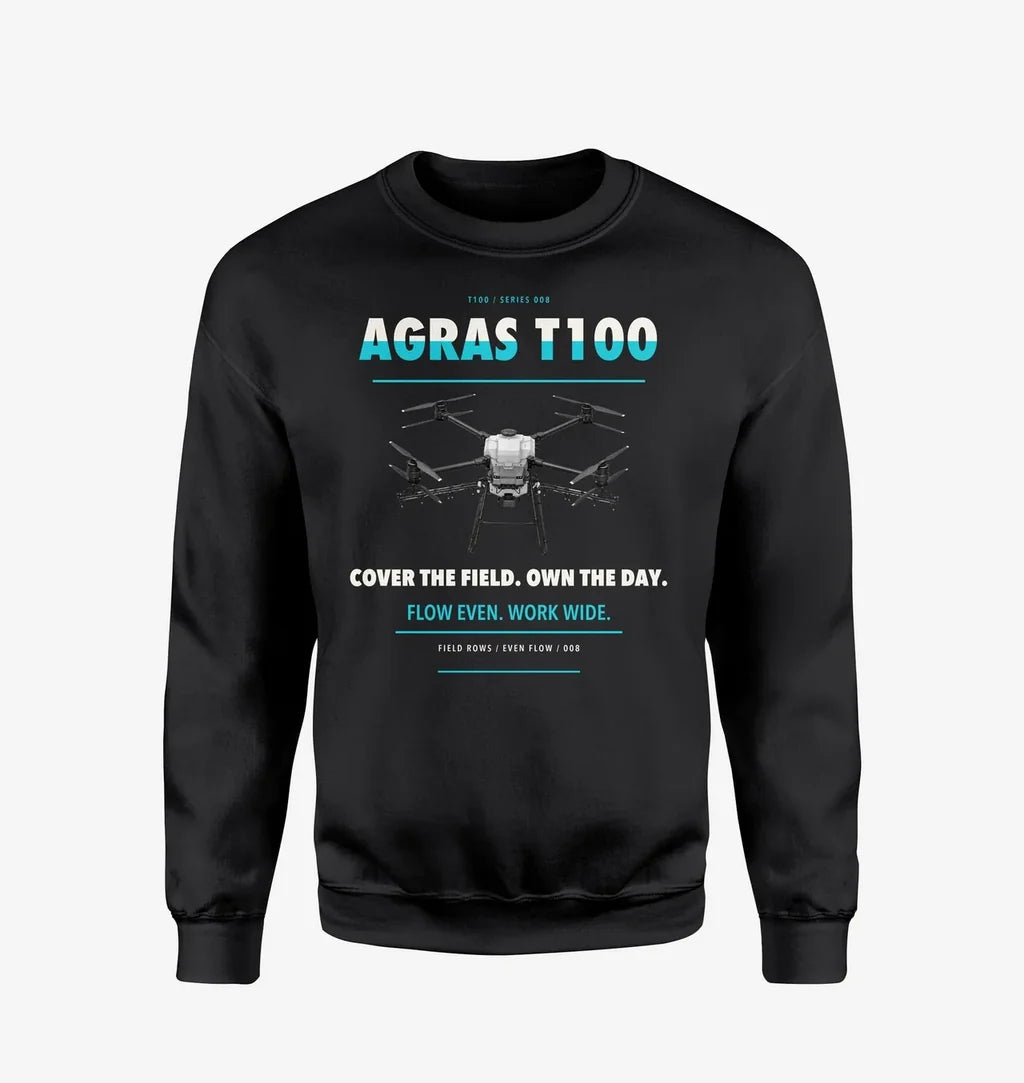 DJI Agras T100 design on black sweatshirt