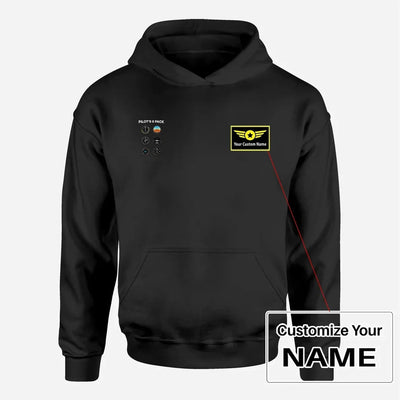 Pilot's 6 Pack aviation design on soft cotton blend men's hoodie with small chest logo.