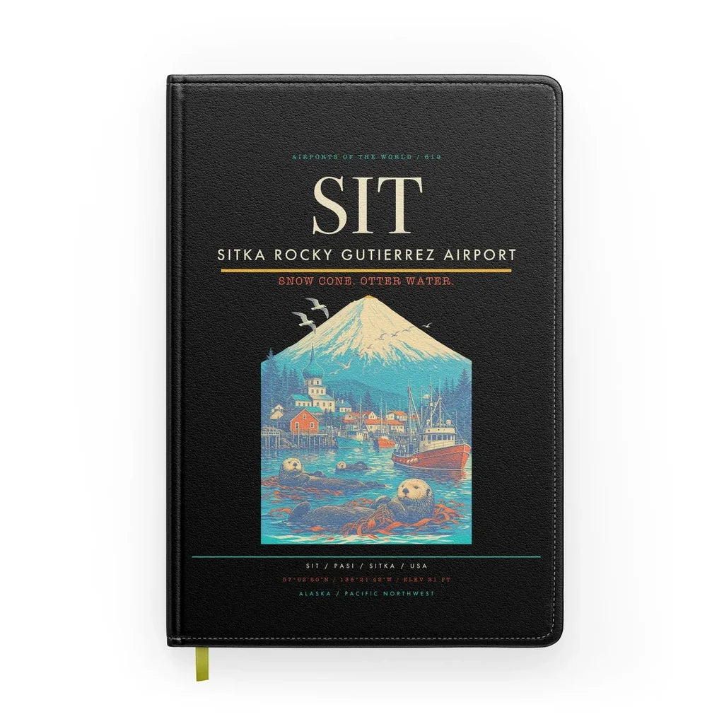 Sitka Rocky Gutierrez Airport (SIT) design on black notebook