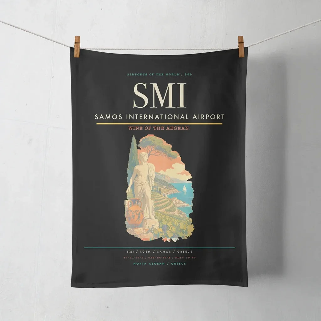 Samos International Airport (SMI) design on black towel