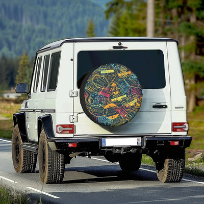 Dark Coloured Passport Stamps Tire Cover