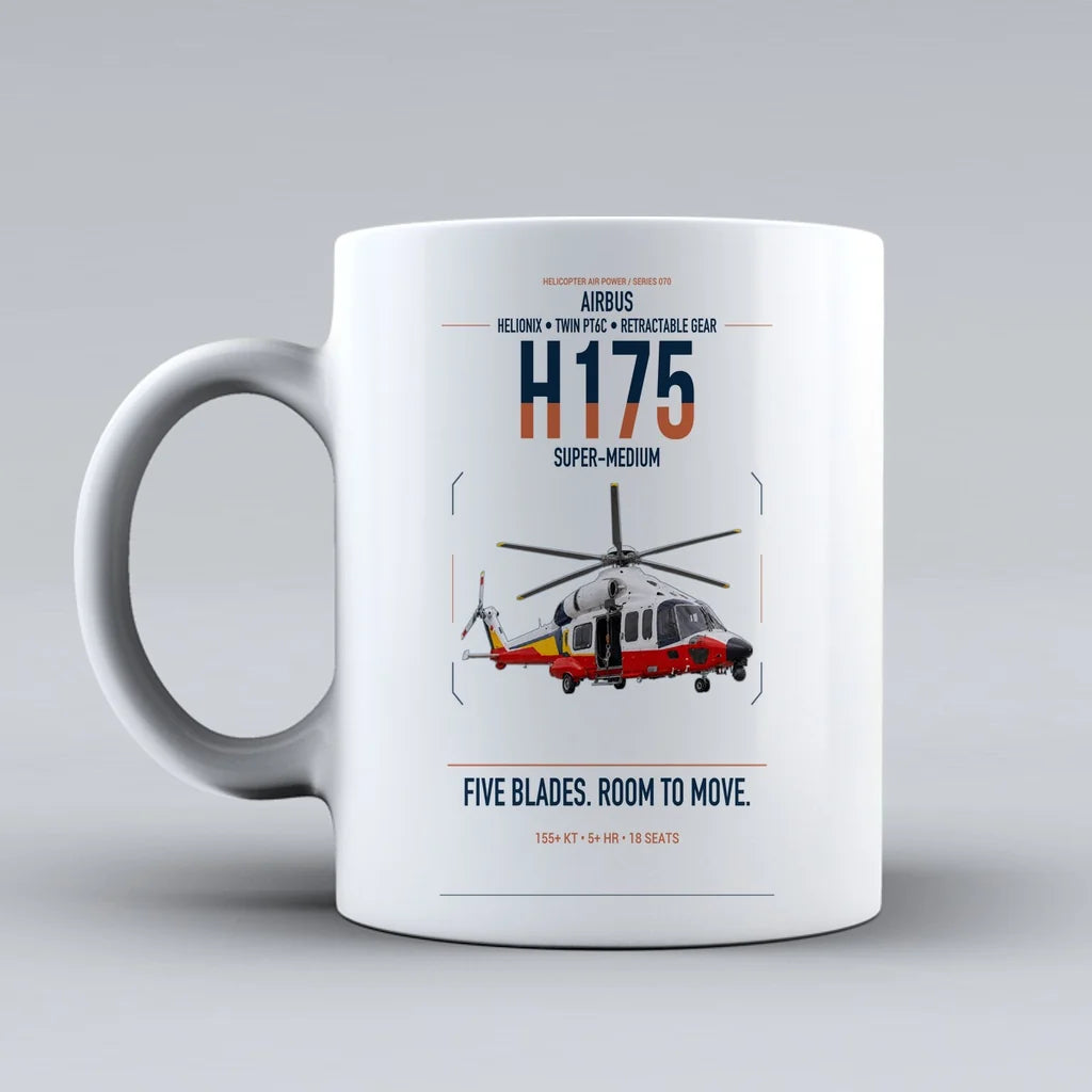 Airbus H175 design on white ceramic mug, double-side print