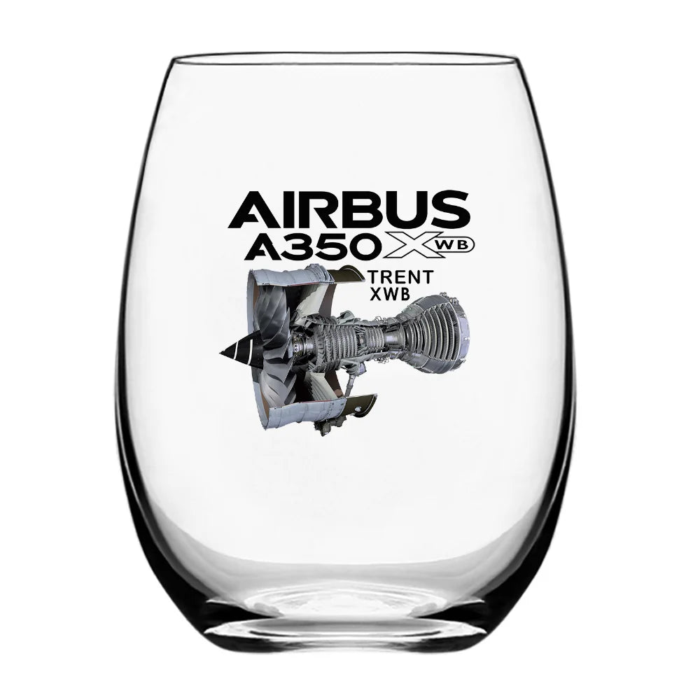 Airbus A350 & Trent Wxb Engine Water & Drink aviation design on water glass, crystal-clear premium glassware.