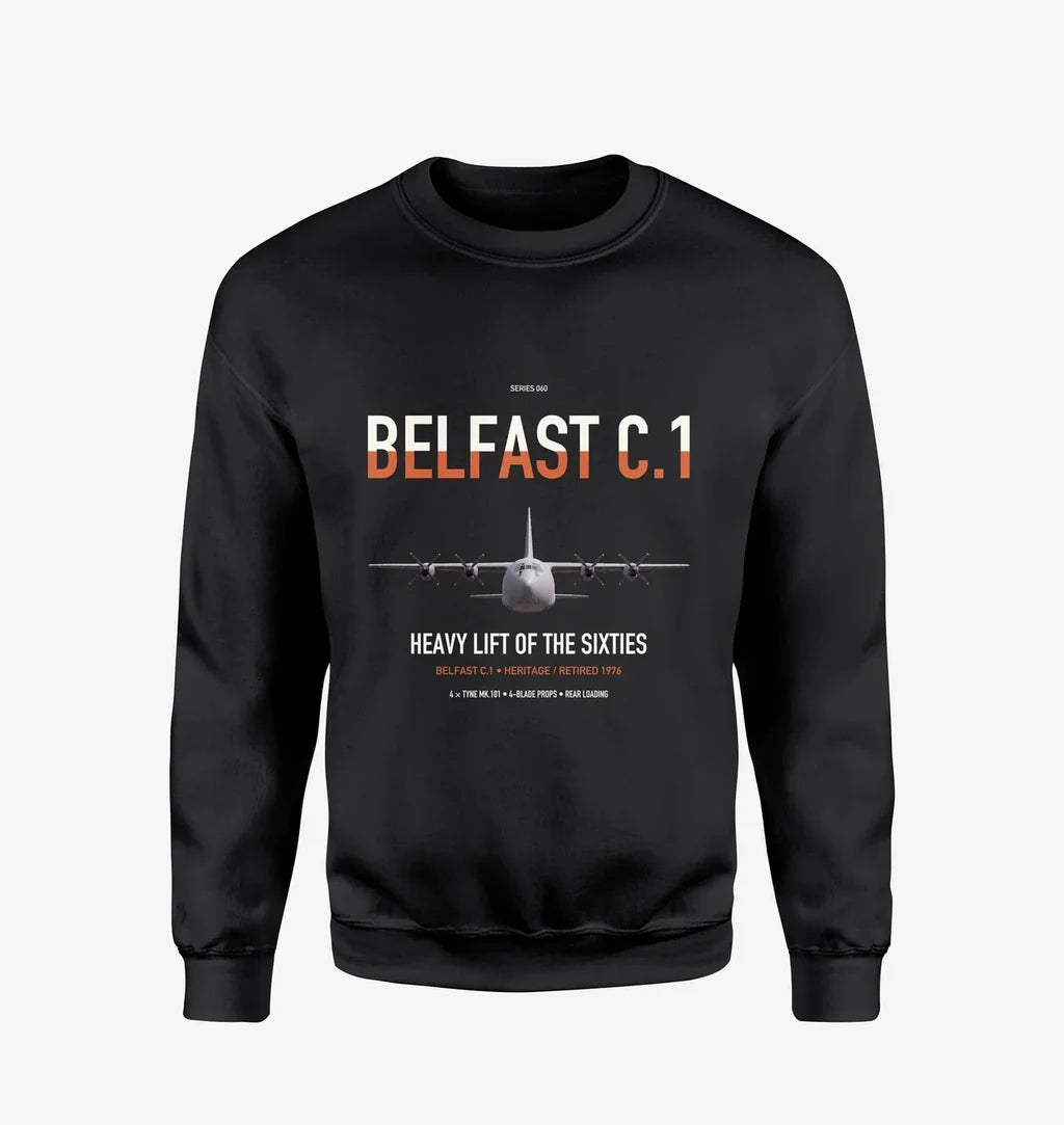 Short Belfast C.1 design on black sweatshirt