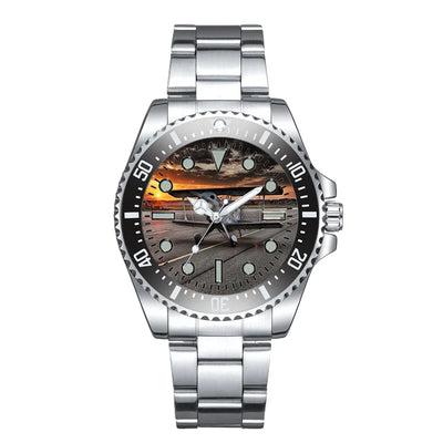 Side view of Beautiful Show Airplane Dreamliner Luxury Aviators aviation aviator watch in premium stainless steel, polished f.
