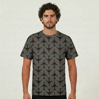 Perfectly Sized Seamless Airplanes Gray aviation design printed on soft cotton 3D-print T-shirt.