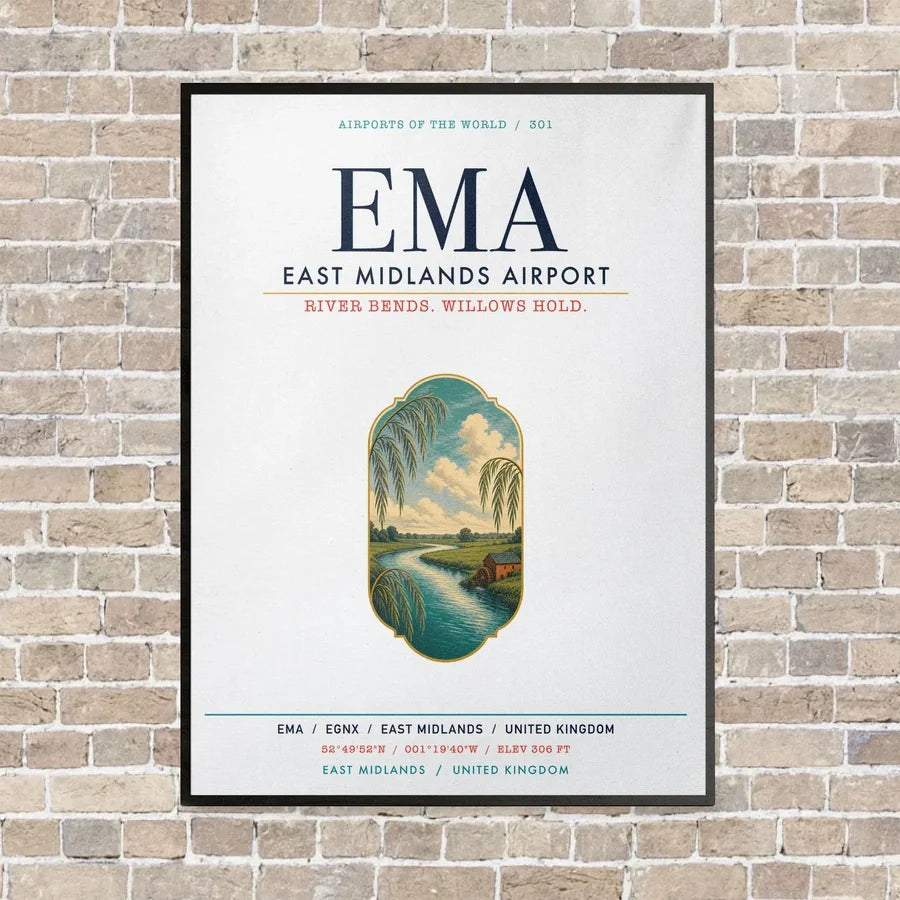East Midlands Airport EMA vertical canvas print - framed - white background