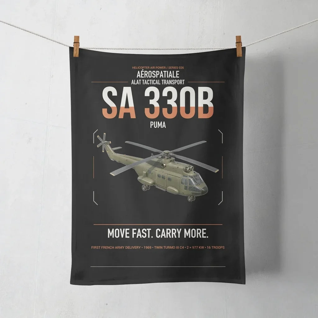Aérospatiale SA 330B Puma design on black towel