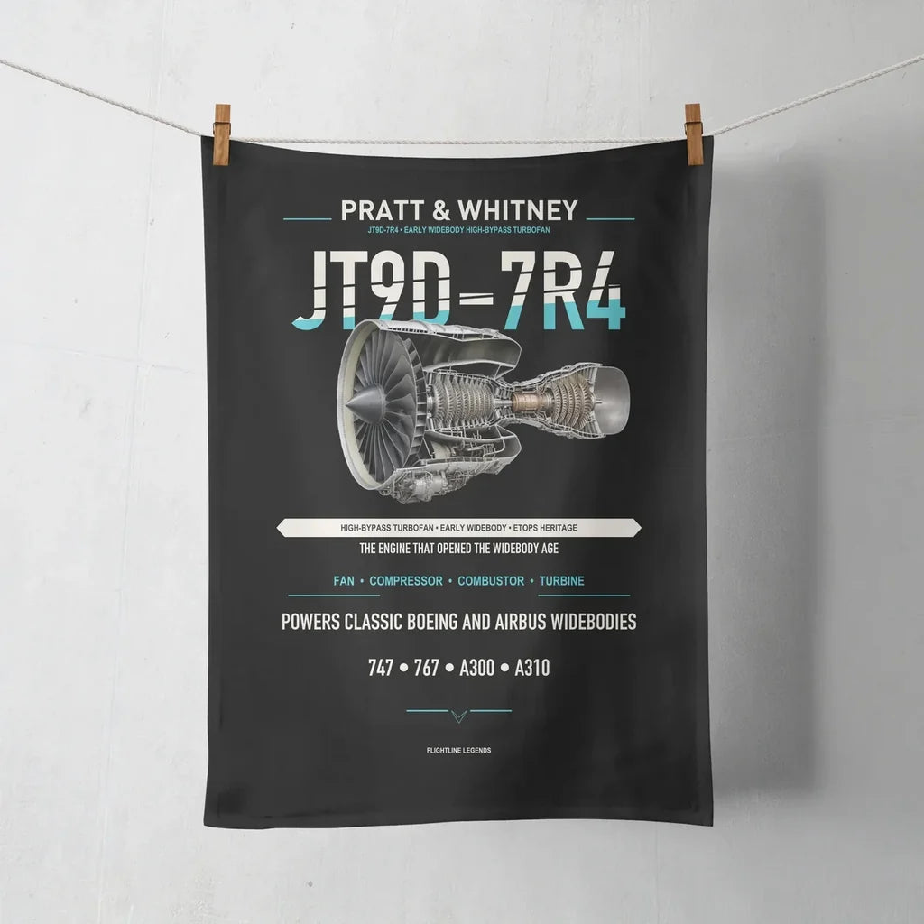 JT9D-7R4 design on black towel