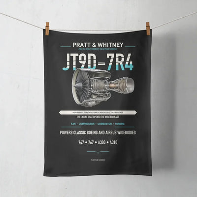 JT9D-7R4 design on black towel
