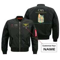 Thumbnail for Houghton County Memorial Airport (CMX) design on black bomber jacket with custom name patch