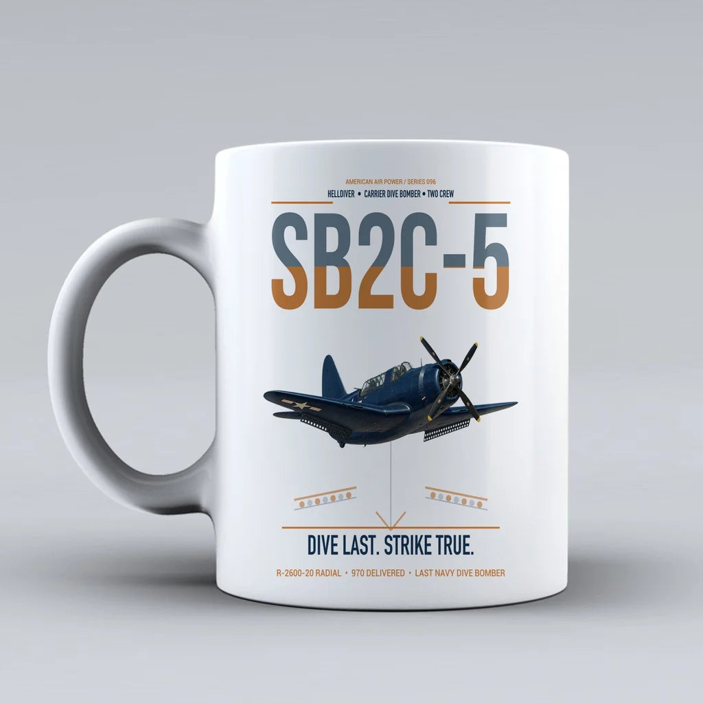 SB2C-5 Helldiver design on white ceramic mug, double-side print
