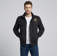 Thumbnail for Military aviation design printed on padded shell with classic pilot styling pilot jacket.