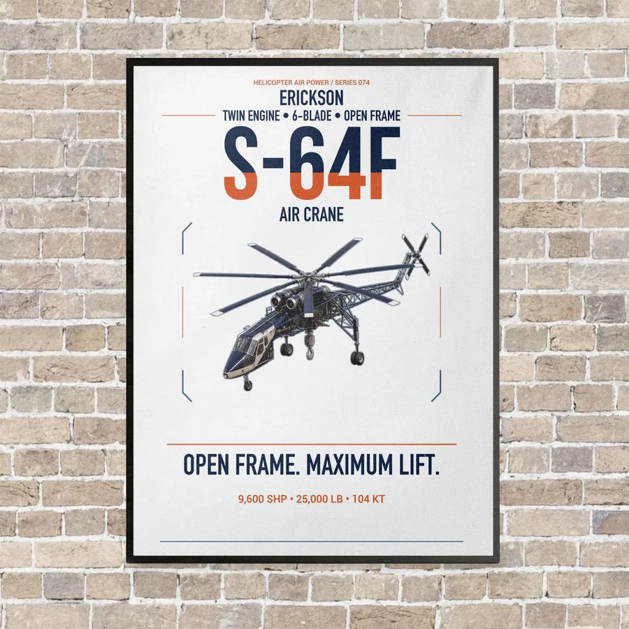 Erickson S-64F Air Crane vertical canvas print - framed - white background