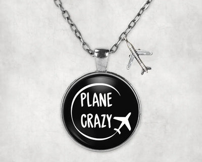 Plane Crazy aviation necklace, stainless steel body with engraved detail.
