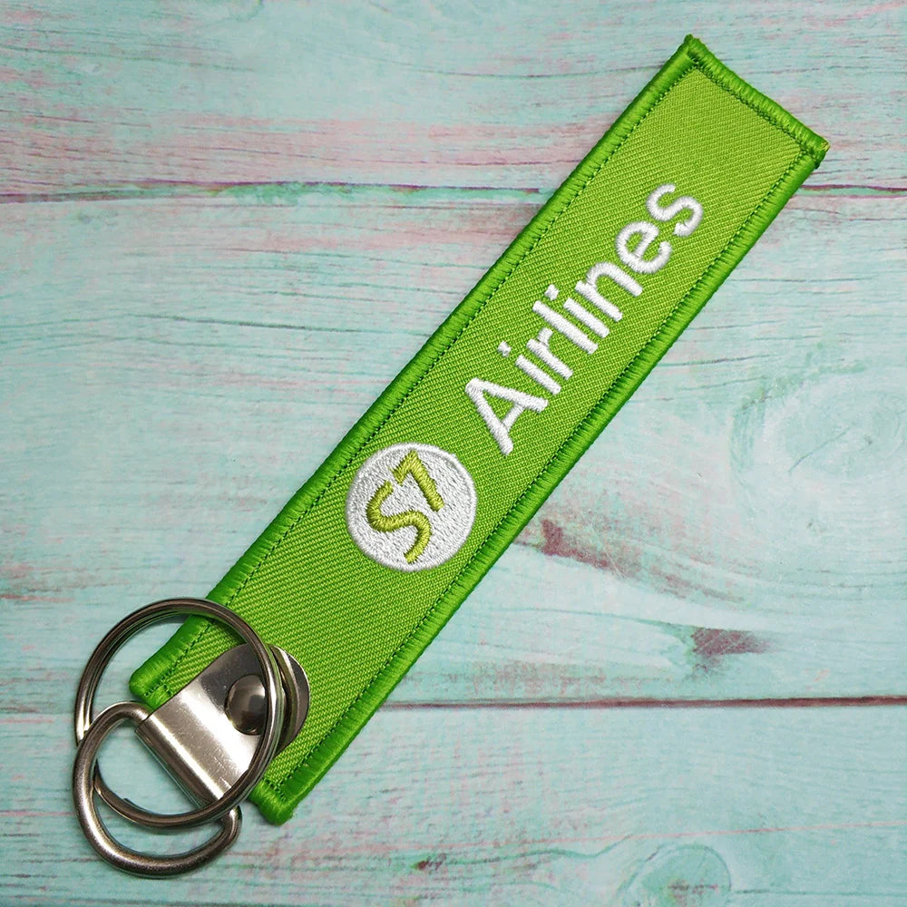 S7 Airlines aviation Remove Before Flight key chain, aviation-tag style webbing.