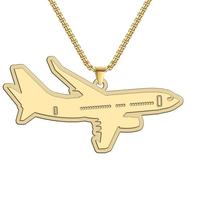 If It Ain't Boeing I'm Not Going! aviation hollow necklace, polished metal body with engraved detail.