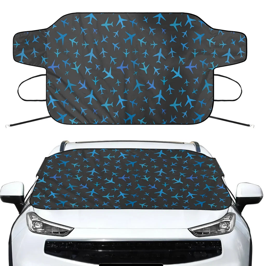 Many Airplanes Gray Car aviation design on car windshield cover.