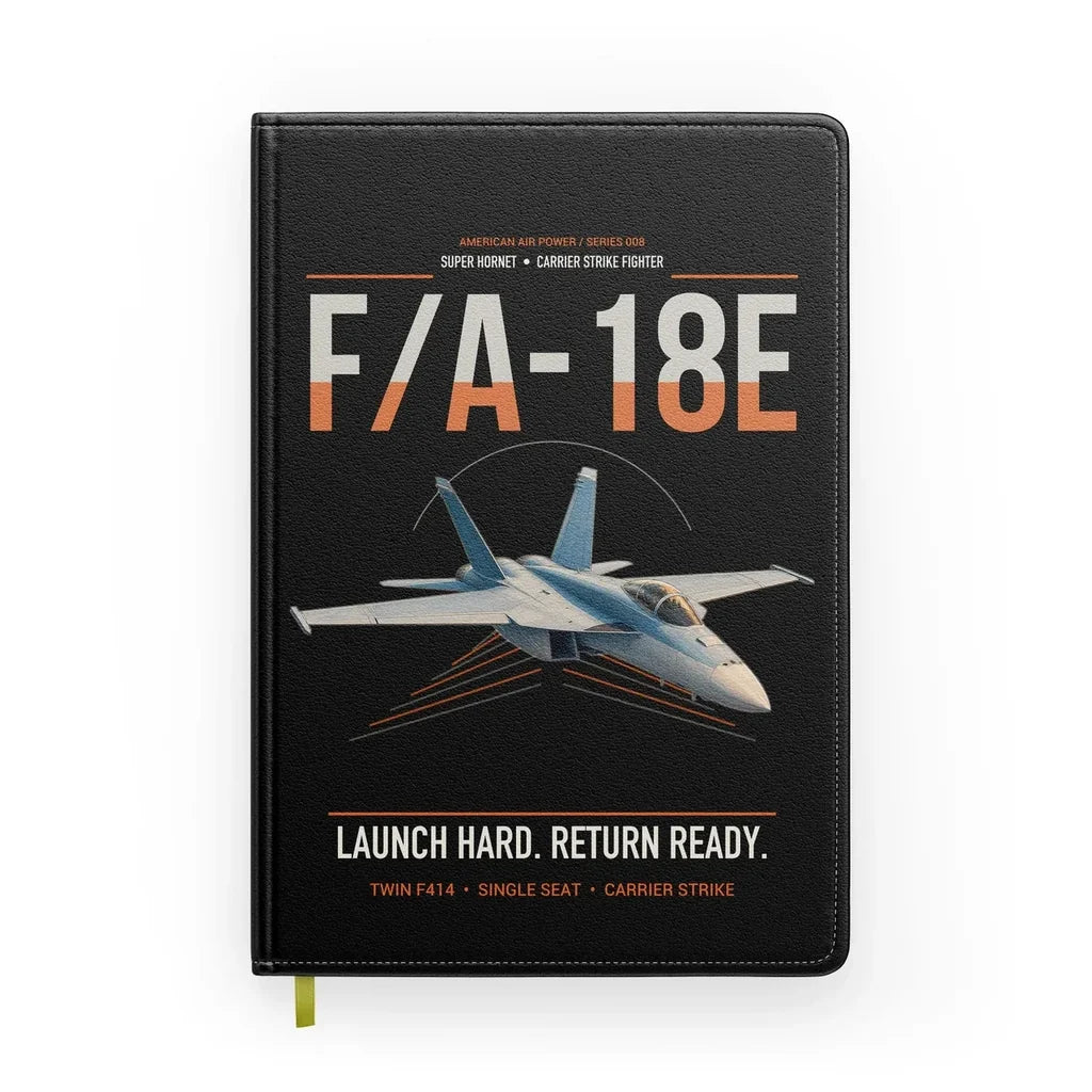 F-A-18E Super Hornet design on black notebook