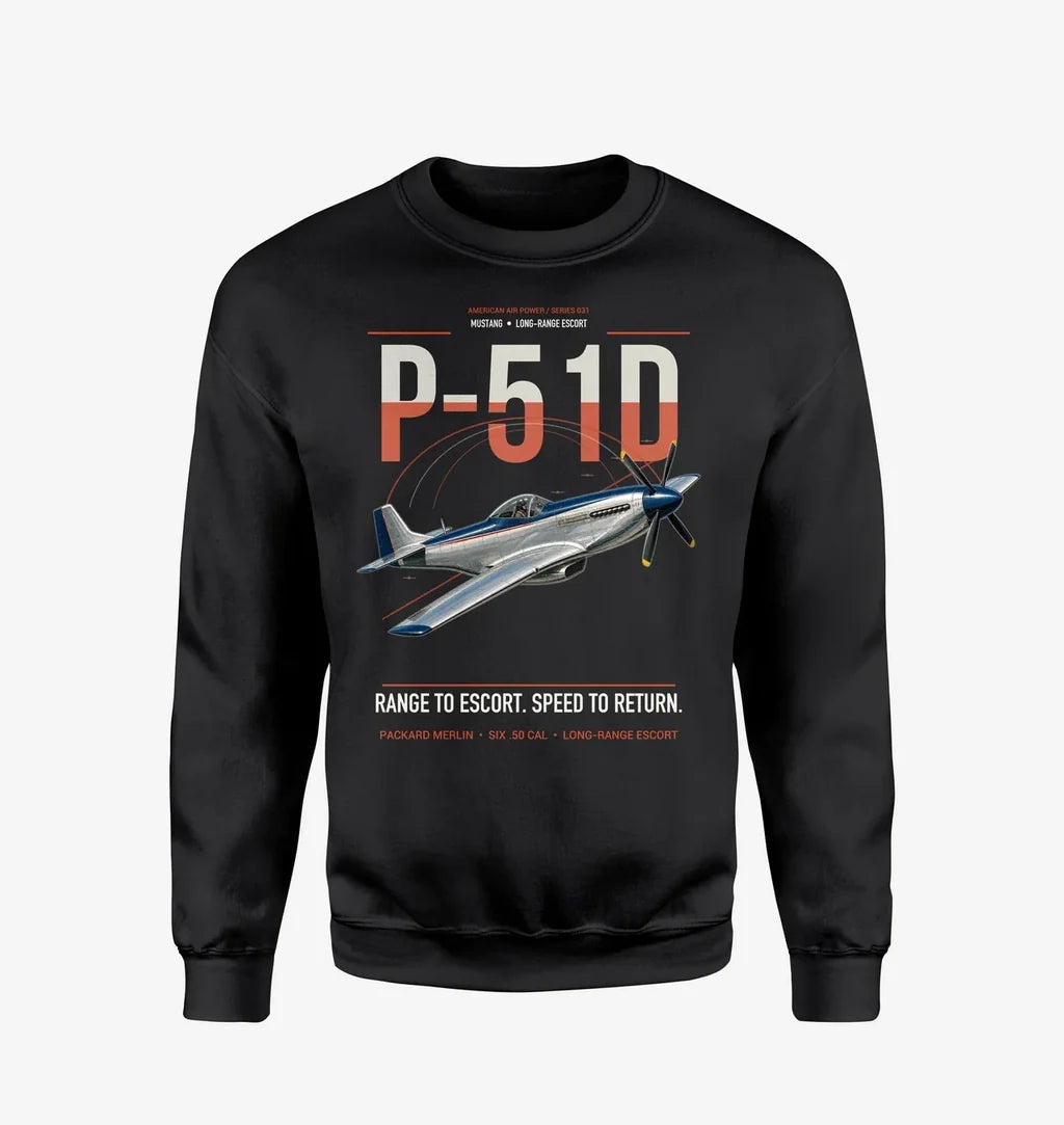 P-51D Mustang design on black sweatshirt
