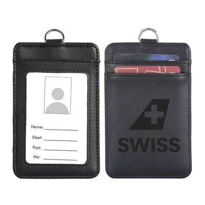 Swiss International Airlines aviation design ID card holder, faux leather construction.