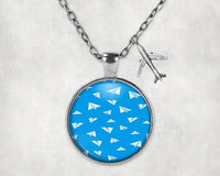 Thumbnail for Paper Airplanes aviation necklace, stainless steel body with engraved detail.