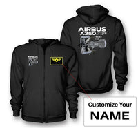 Thumbnail for Airbus A350 & Trent Wxb Engine aviation design on soft cotton blend zipped hoodie.