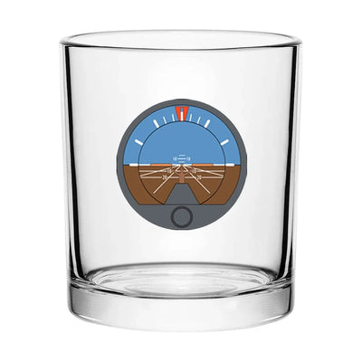 Artifial Horizontal Gyro aviation design on whiskey glass, special-edition crystal cut.