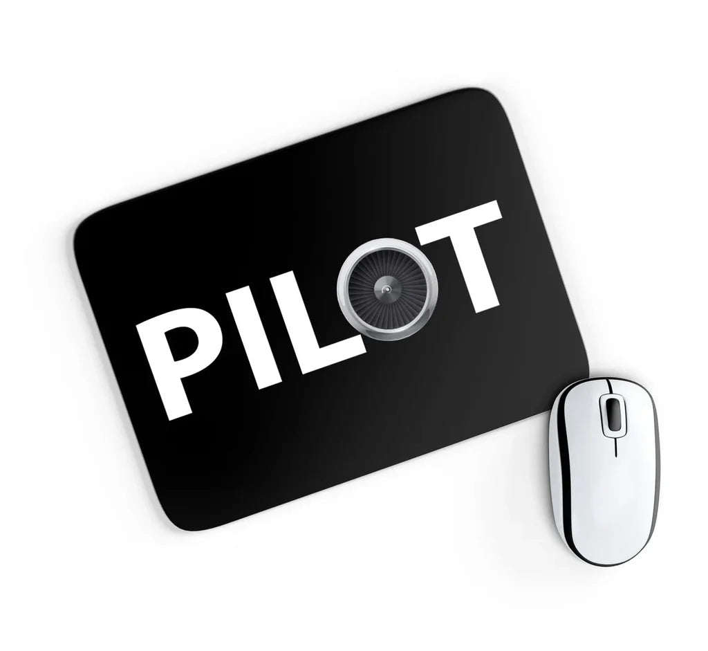 Pilot & Jet Engine aviation design on neoprene with anti-slip base mouse pad.