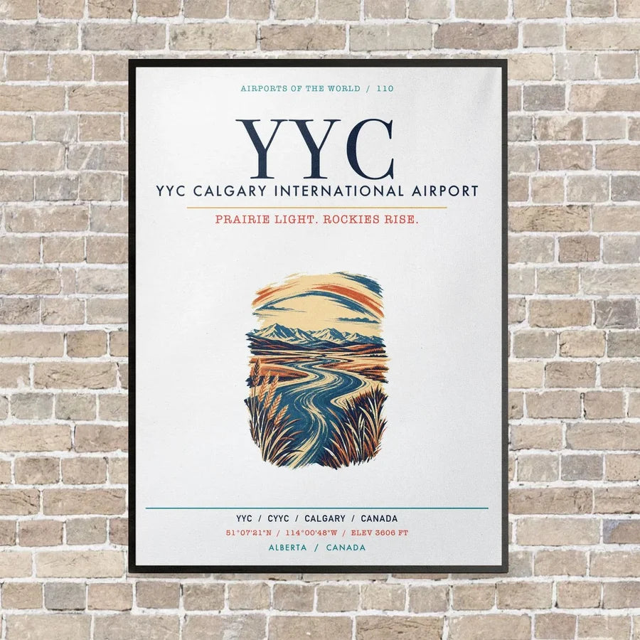 YYC Calgary International Airport vertical canvas print - framed - white background