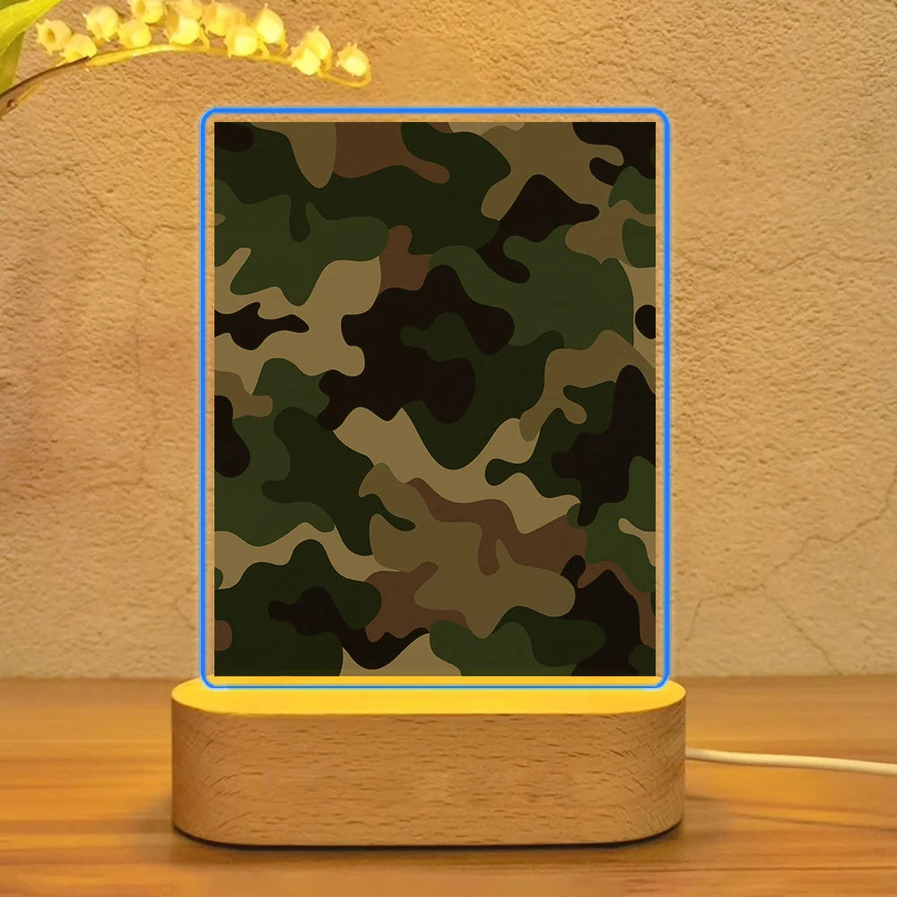 Military Camouflage Army Green aviation art night lamp in premium acrylic with LED.