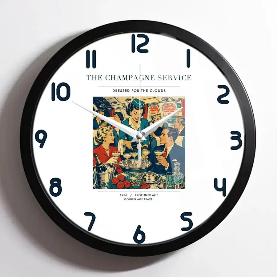 VINTAGE G4087 - The Champagne Service - Designed Wall Clocks design on white framed