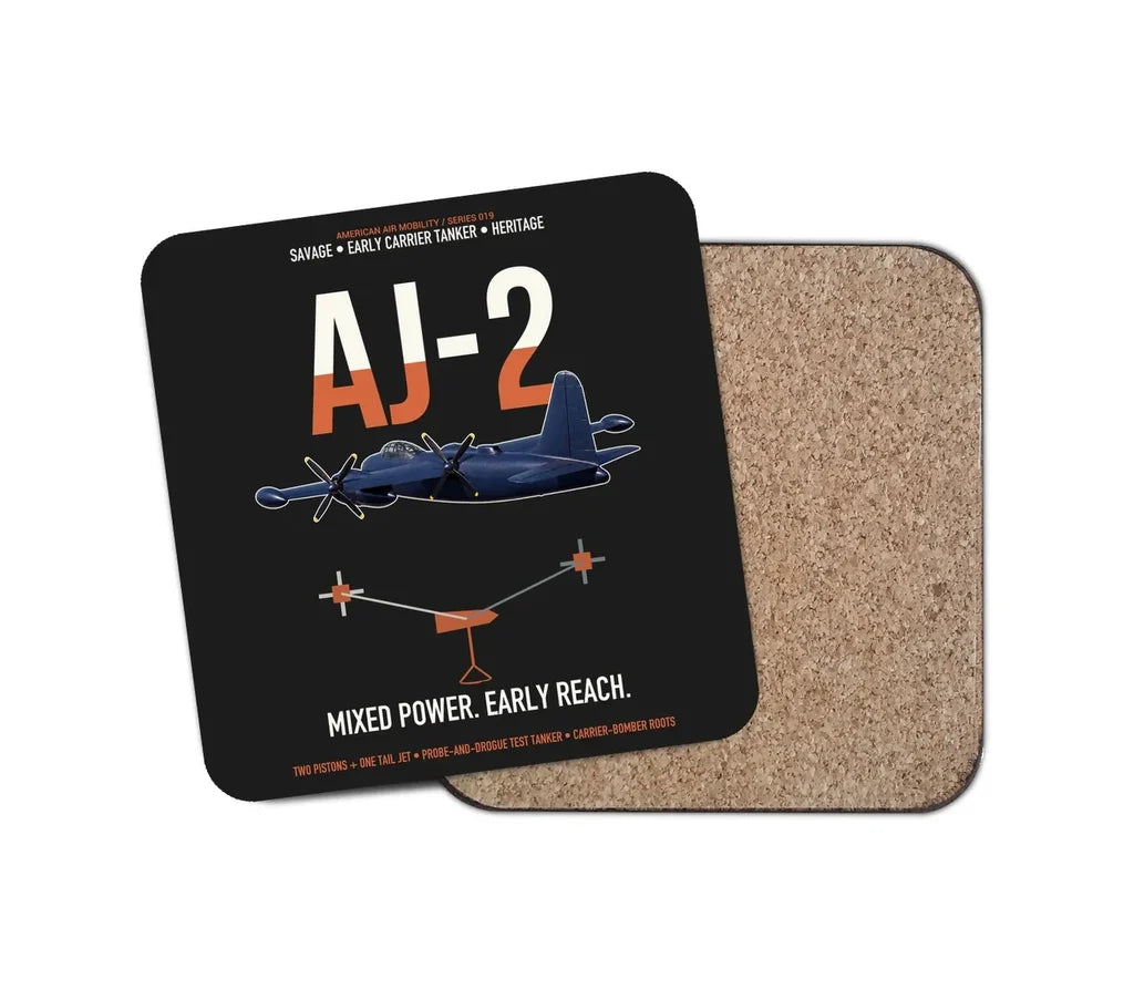 AJ-2 Savage Tanker design on black 1 piece coaster