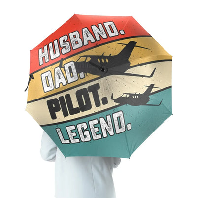Husband & Dad & Pilot & Legend aviation design on windproof polyester umbrella.