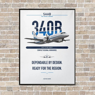 Saab 340B vertical canvas print - framed - white background