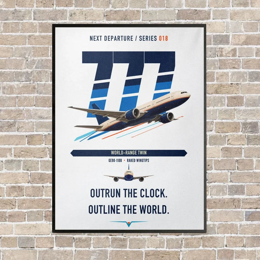 Boeing 777-200LR vertical canvas print - framed - white background