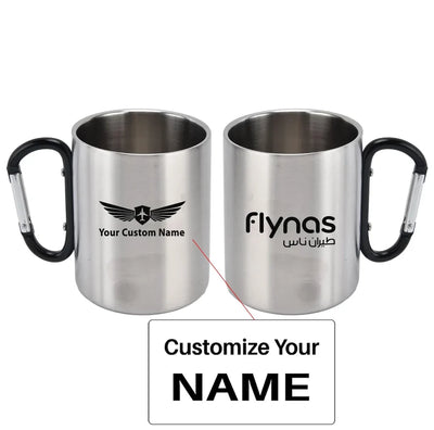 Flynas Airlines aviation design on outdoor mug, durable insulated construction.